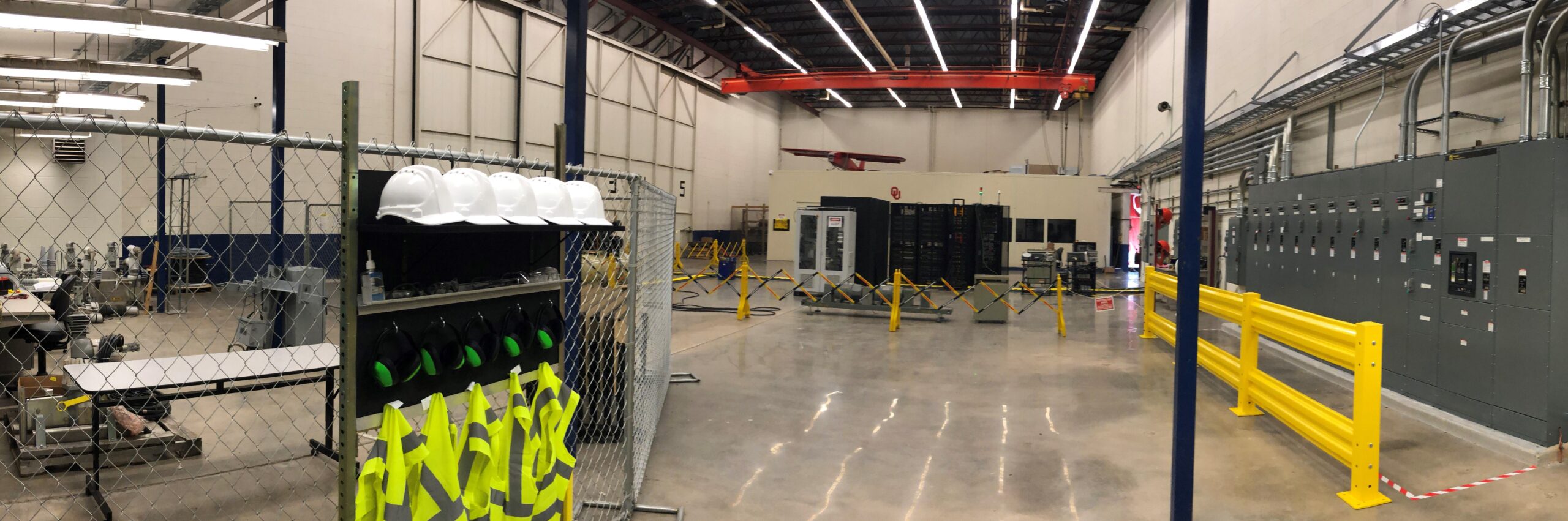 PQR Lab high bay testing floor with switchgear and PPE station