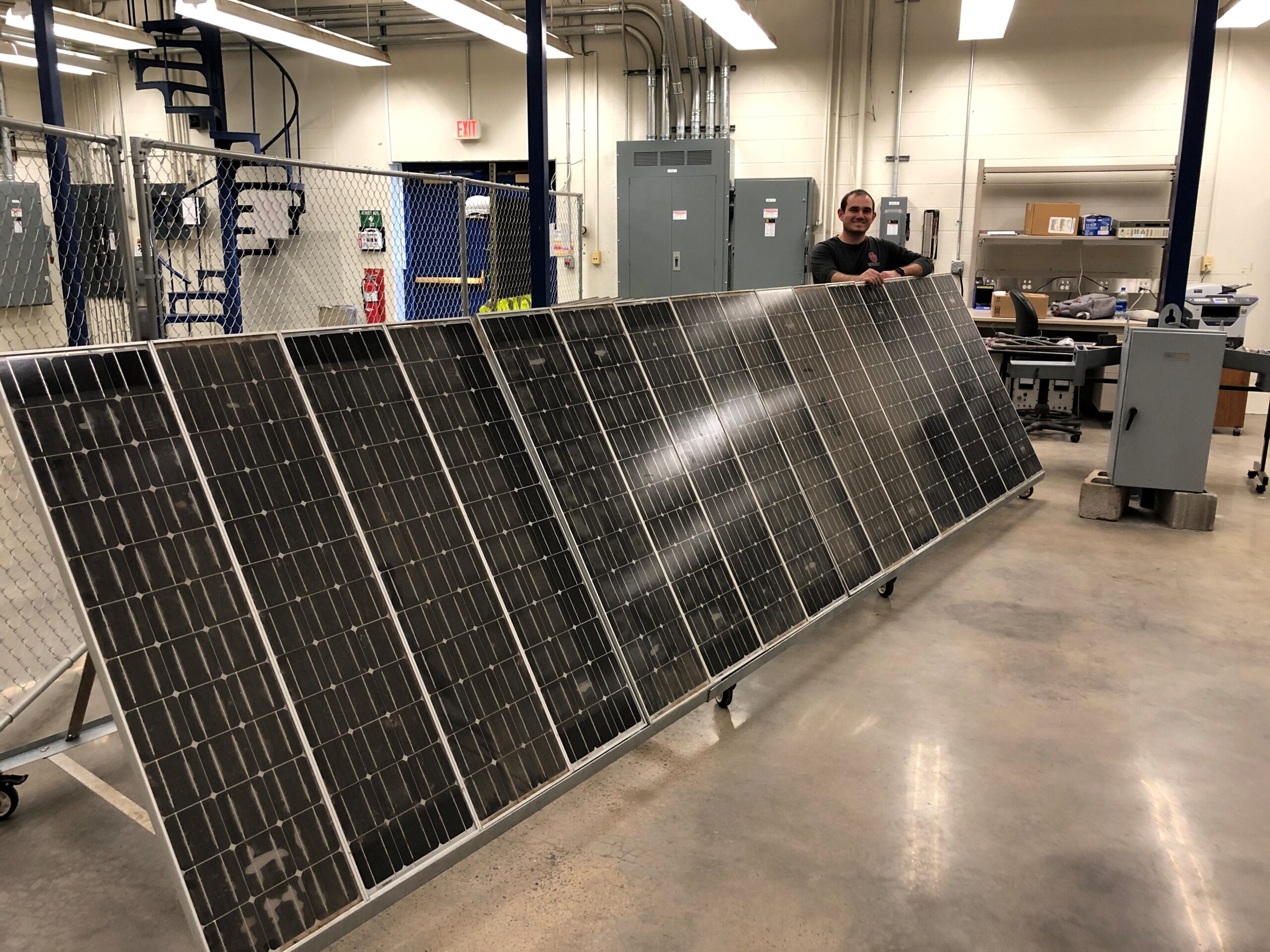 Solar photovoltaic panel array in the PQR Lab high bay